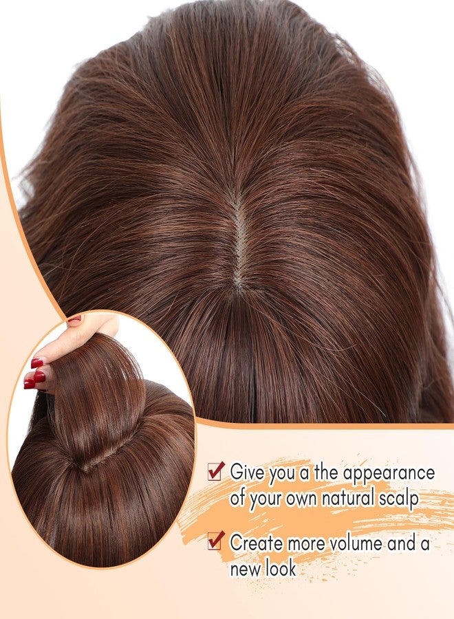Molefi 14inch Hair Toppers for Women - Large Base with Bangs, Synthetic Curly Hair Topper in Auburn Brown for Thinning Hair - Image 5